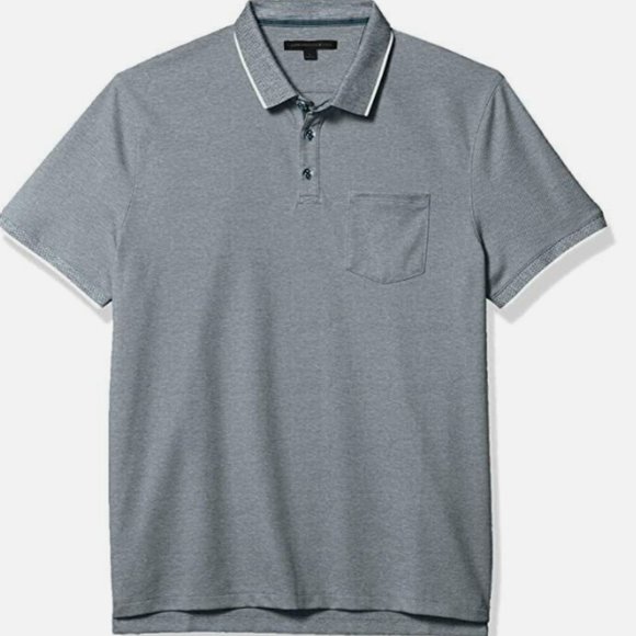 John Varvatos L Short Sleeve Pique Polo with Taping in Summer Sky  -Blue Grayish - Picture 7 of 7